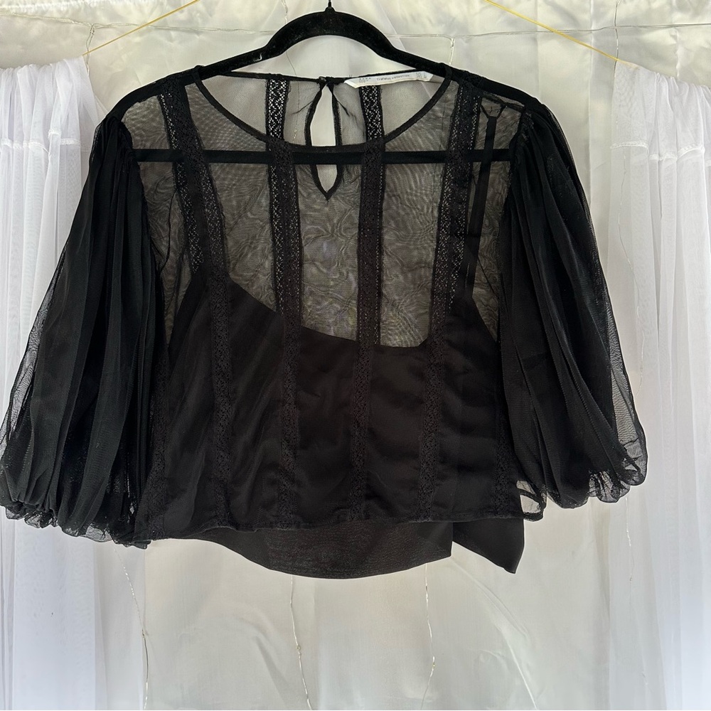 Zara Black Sheer Lace Blouse